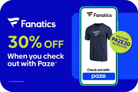 Fanatics 30% off with Paze